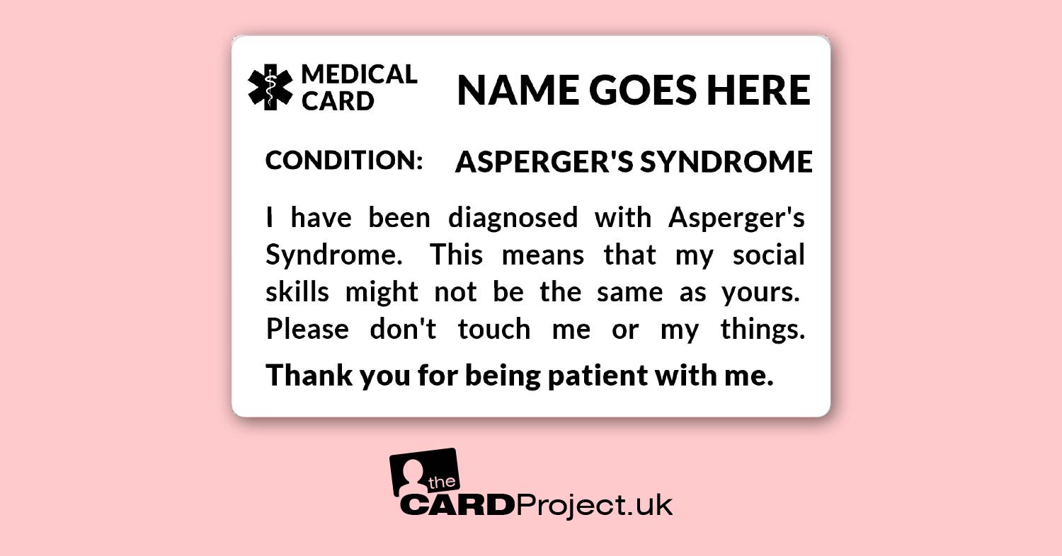 Asperger's Syndrome Mono Medical ID Card   (FRONT)